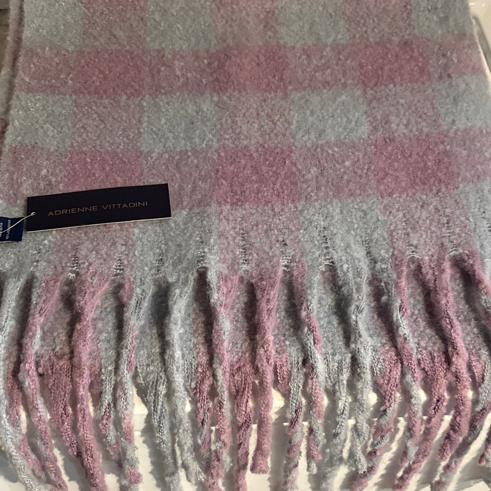 Adrienne Vittadini Soft Pink and Gray Checkered Scarf